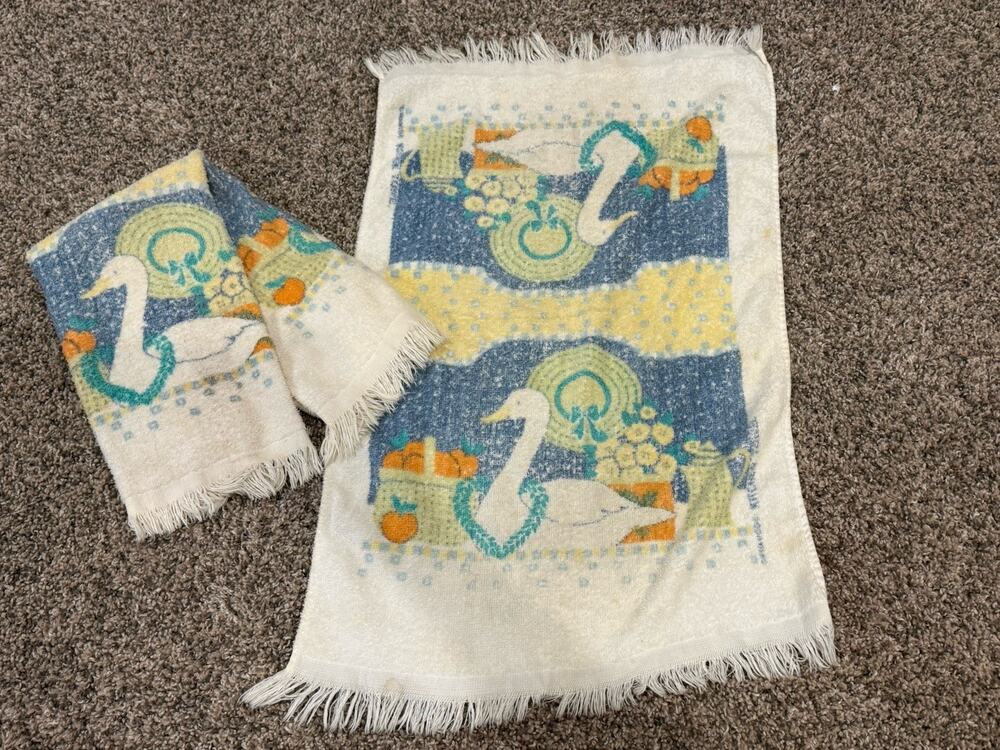 Vtg Cannon 1980s Goose Oranges Kitchen Towel Fringe Cottagecore Farmhouse